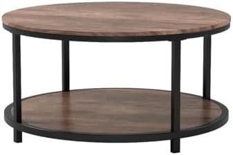 NSdirect Round Coffee Table,36" Coffee Table for Living Room,2-Tier Rust...