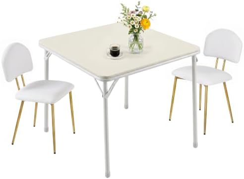 VECELO Card Table and Chair Set 3 Piece, Curved Back, White