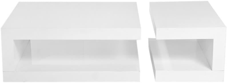 Pemberly Row 2-Piece Coffee Table Set, Wood and Glass Frames, White Lacquer F...
