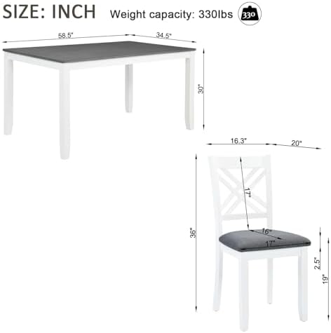 Harper & Bright Designs 58.5" Lx34.5 W Solid Wood 7-Piece Dining Tab...