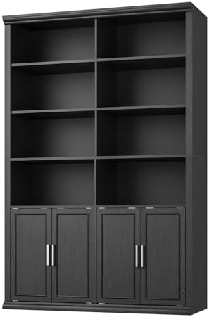 Rresyet 42" W x 72" H Double Bookcase with Doors, Black