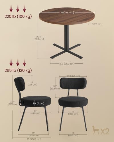 VASAGLE Dining Table Set, Round Dining Table with 2 upholstered Chairs, for S...