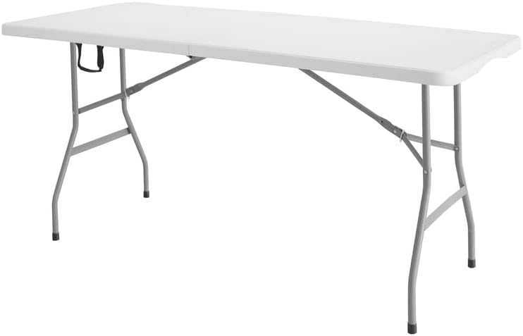 Romig Trestle 5 ft Folding Table, Blow Mold Plastic Top, Fold-in-Half with Ca...