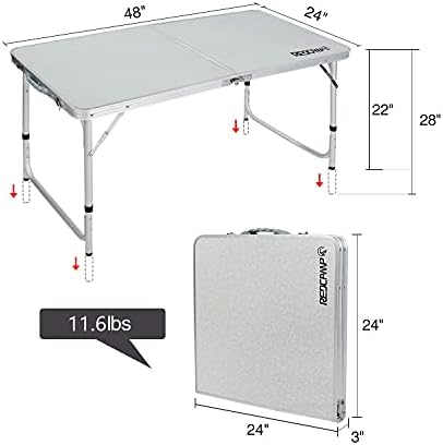REDCAMP Heavy-Duty Aluminum Frame Camping Table, 4ft Large Folding Table (48x...