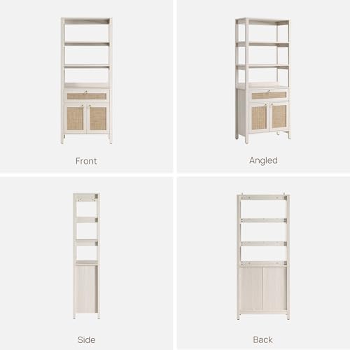 SICOTAS 68.5" Tall Boho White Rattan Storage Bookshelf with Drawer &...