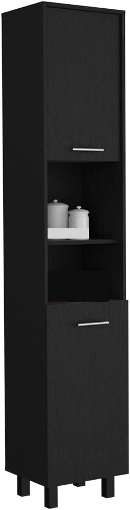 Mid-Century Kitchen Pantry, Storage Cabinet Two Open Storage Shelves, Three I...