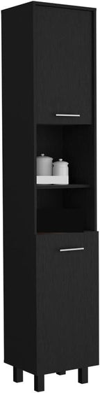 Mid-Century Kitchen Pantry, Storage Cabinet Two Open Storage Shelves, Three Internal Shelves,for Kitchen Home
