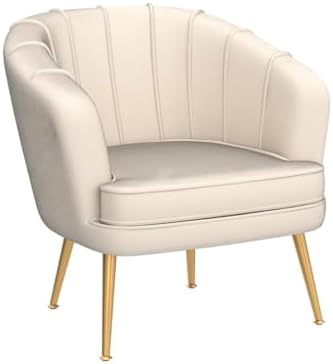 Andeworld Velvet Accent Chair, Barrel Armchair, Beige