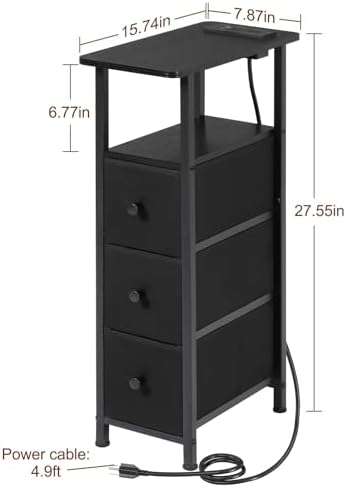 LOAKEKEL Narrow End Tables Living Room Set of 2 with Charging Station