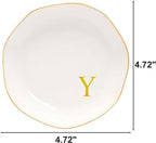 Ceramic Jewelry Tray Initial Ring Dish Personalized K-Monogrammed Engagement Wedding Gifts, for Birthday Mother's Day Christmas for Women, Ceramic White 4.75" (Y)