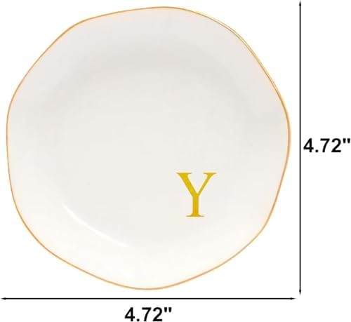 Ceramic Jewelry Tray Initial Ring Dish Personalized K-Monogrammed Engagement Wedding Gifts, for Birthday Mother's Day Christmas for Women, Ceramic White 4.75" (Y)
