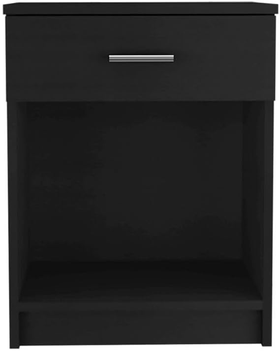 Nightstand 21" H, One Drawer, Low Shelf, Superior Top, Black,for Small S...