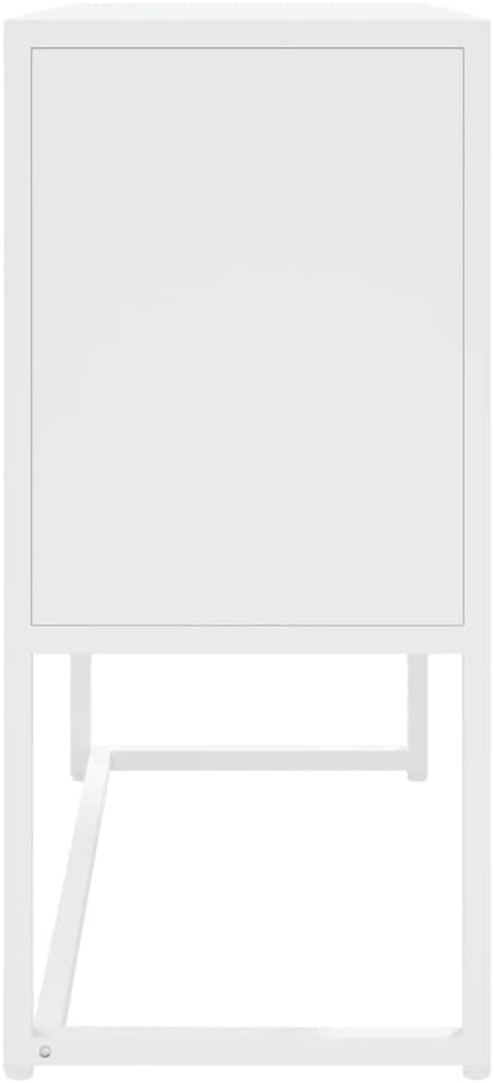 White Steel Sideboard with Adjustable Levelers, Modern Rectangular Storage Ca...
