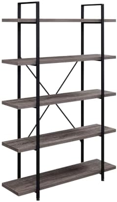 HSH Rustic Bookshelf, Industrial 5 Tiers Open Bookcase, Light Grey Oak
