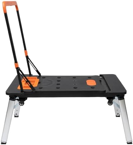 7-in-1 Multifunctional Work Platform, Folding Scaffold Workbench Utility Cart Lockable Mobile Repair Table Adjustable Height Loading Platform for Home Auto Repair Woodworking Construction Moving
