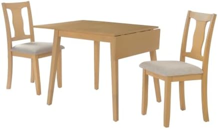 P PURLOVE 3 Piece Kitchen Dining Set, Wood Dining Table Set, Natural+Beige