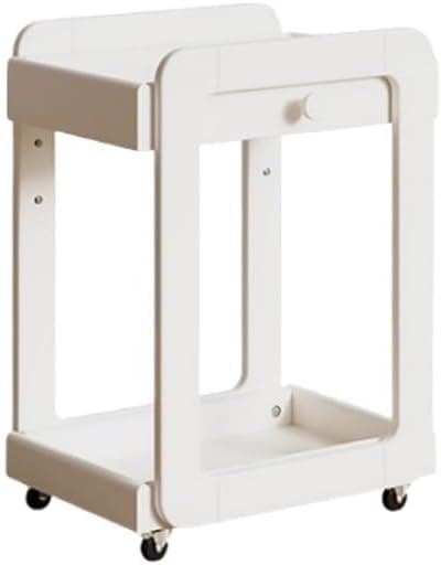 Side Table with 2 Tier Storage Shelf and Wheels Wood End Table Nightstand Bed...