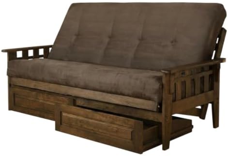 Kodiak Furniture Tucson Full Futon Set in Rustic Walnut Finish with Storage D...
