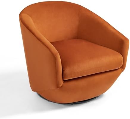 360° Swivel Barrel Accent Chair, Velvet Upholstered Club Armchair for Living Room, Modern Round Arm Chair Single Sofa Bedroom Reading Seating (Orange)