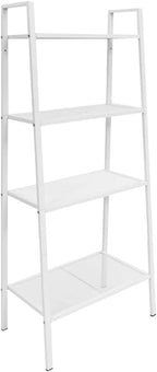 White Ladder Bookcase 4 Tiers Metal Mesh Shelf for Bathroom Living Room Office Display Storage Shelving Unit