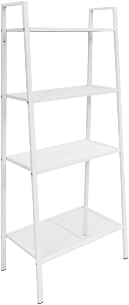 White Ladder Bookcase 4 Tiers Metal Mesh Shelf for Bathroom Living Room Office Display Storage Shelving Unit