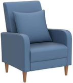 COLAMY Modern Upholstered Accent Chair Armchair with Pillow, Fabric Reading Living Room Side Chair,Single Sofa with Lounge Seat and Wood Legs, Blue