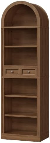 RALGEND Arched Bookshelf, 73" Tall Narrow Arch Bookcase with Drawer, 6-T...