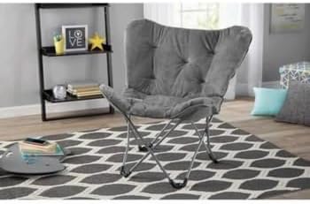 Faux Fur Butterfly Chair, Gray, Microsuede Cushion, Folding | 26.4"L x 3...
