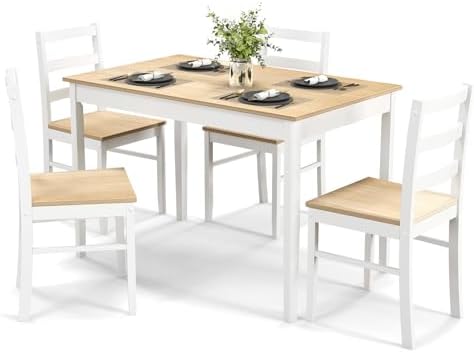 GOFLAME 5 Piece Dining Table Set for 4, Farmhouse Kitchen Table and 4 Chairs ...