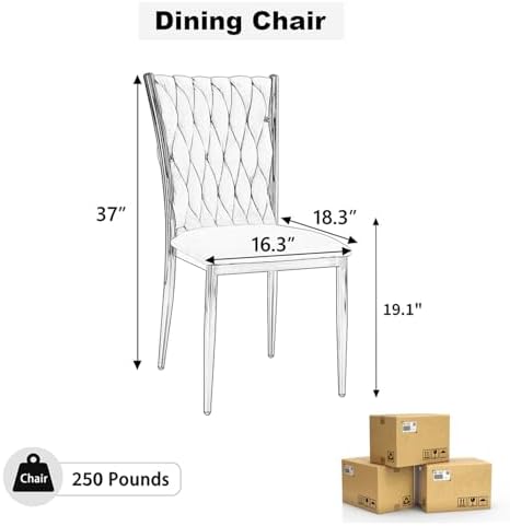 Modern Dining Chairs Set of 4, Beige Velvet Woven Kitchen Chair with Golden M...