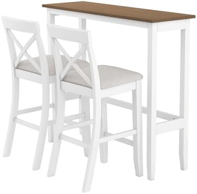 LUMISOL 3 Piece Pub Table and Chair Set, Wood Counter Height Dining Set for 2...