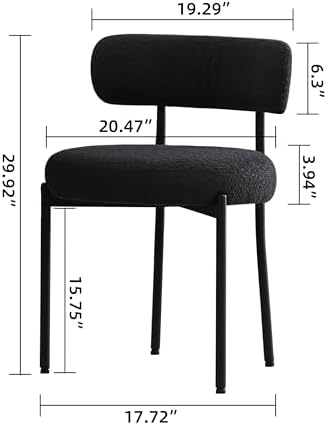 Black Dining Chairs Set of 4 Round Upholstered Boucle Dining Room Chairs Mid-...