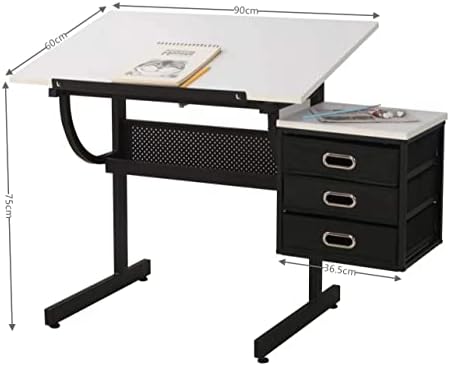 Drafting Table for Artists/Adults, Art Desk w/Stool and 3 Drawers, Adjustable...