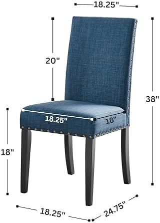 Roundhill Furniture Biony Blue Fabric Dining Chairs with Nailhead Trim, Set of 2