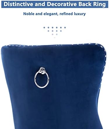Virabit Blue Set of 2, Velvet Tufted Dining Chairs with Nailhead Back and Rin...