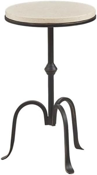 Pemberly Row Round Metal and Marble Accent Table, 11.75" Wide, Black Fin...