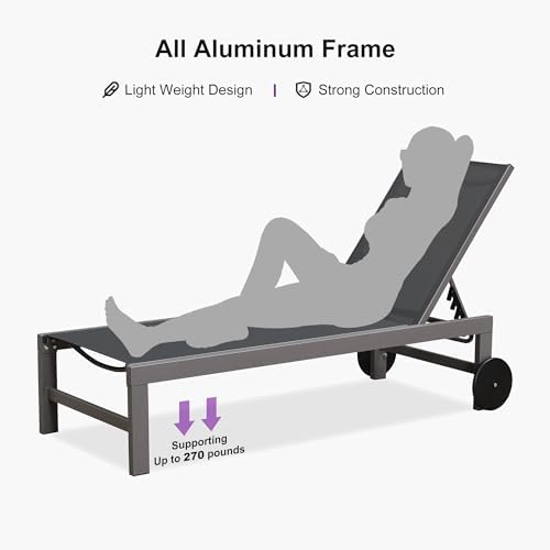 PURPLE LEAF Patio Lounge Chair Set for 2, Quick-Dry Fabric, Grey | Rust-resis...