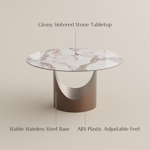 POVISON Round Pandora Dining Table for 4, 47" Sintered Stone Tabletop Di...
