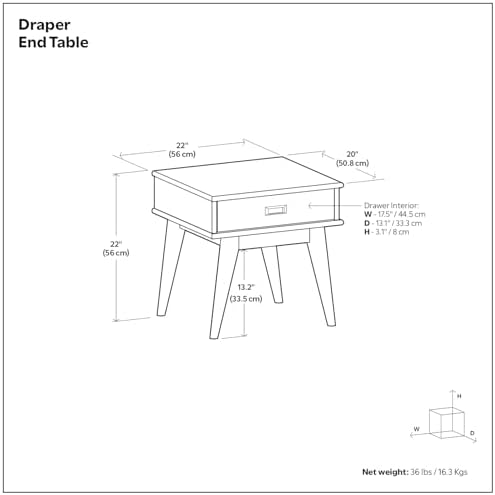SIMPLIHOME Draper 22" Wide Solid Wood Rectangular End Table in Teak Brown