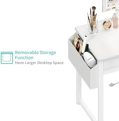 Lufeiya Small Makeup Vanity Desk with Fabric Drawers, 32 inch White Vanity De...
