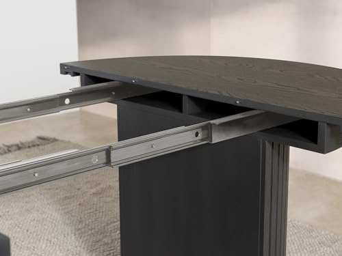 Transformer Table Solid Wood Extendable Round Dining Table Set, Black