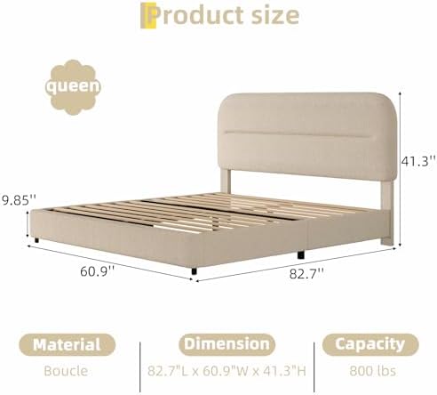 HOMBCK Queen Size Cloud Bed Frame, Beige Plush Boucle Upholstered Bed