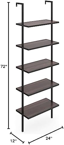 Nathan James Theo 5-Shelf Wood Modern Bookcase, Open Wall Mount Ladder Booksh...