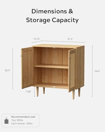 EYYTHUNG Rattan Storage Cabinets Set of 2 Accent Sideboard Boho Buffet Kitche...