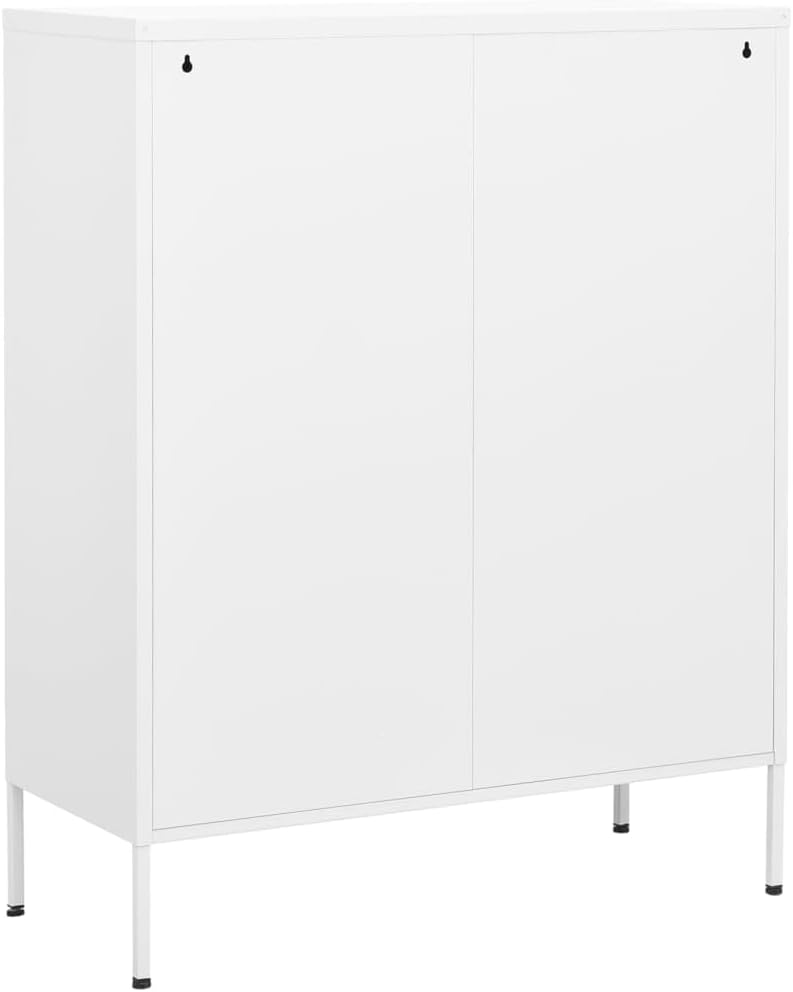 White Steel Cabinet 31.5x13.8x40 in, 2-Door Pantry w/ 2 Drawers, Adjustable S...