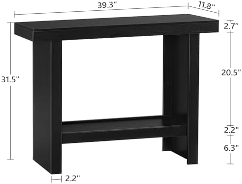 MAHANCRIS Console Table, 39.4'' Black Rectangular Entryway Table, Mod...