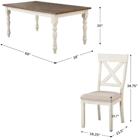 Roundhill Furniture Prato 7-Piece Dining Table Set with Cross Back Chairs, An...