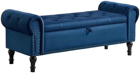 Storage Bench for Bedroom, 51" Upholstered End of Bed Bench, Velvet Quee...