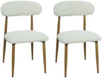 FREKEN Modern Upholstered Dining Chairs Set of 2, Mid-Century Metal Frame with Wood Grain, Linen Fabric Side Chair for Kitchen Dining Room, 350lbs Capacity, Beige