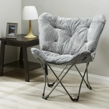 Faux Fur Butterfly Chair, Gray, Microsuede Cushion, Folding | 26.4"L x 3...